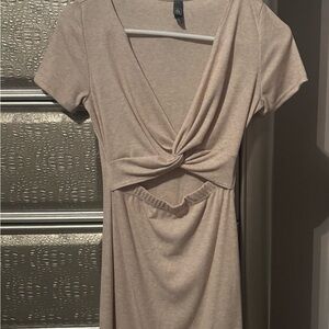 Alya Tan Bodycon Dress Plunge Neckline Night Out